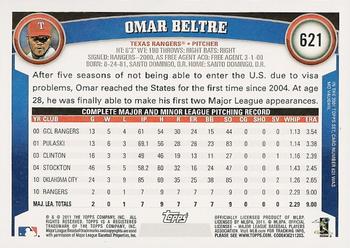 2011 Topps #621 Omar Beltre Back