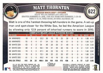 2011 Topps #622 Matt Thornton Back
