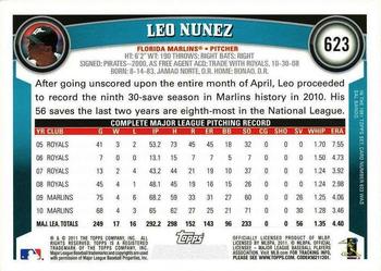 2011 Topps #623 Leo Nunez Back