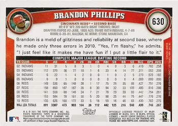 2011 Topps #630 Brandon Phillips Back
