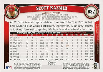 2011 Topps #632 Scott Kazmir Back