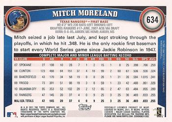 2011 Topps #634 Mitch Moreland Back