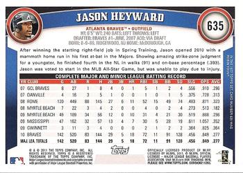 2011 Topps #635 Jason Heyward Back