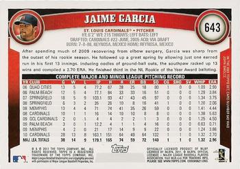 2011 Topps #643 Jaime Garcia Back