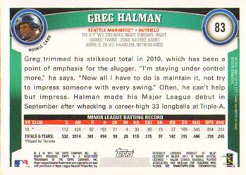 2011 Topps #83 Greg Halman Back