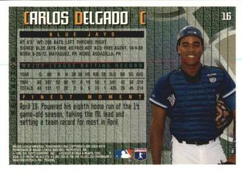 1995 Finest - Refractors #16 Carlos Delgado Back