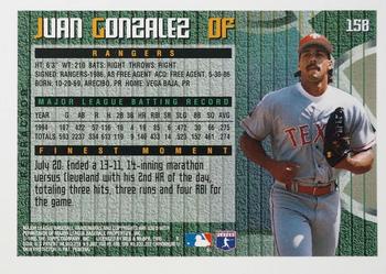 1995 Finest - Refractors #158 Juan Gonzalez Back