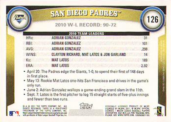 2011 Topps - Diamond Anniversary #126 San Diego Padres Back