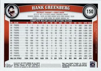 2011 Topps - Diamond Anniversary #150 Hank Greenberg Back