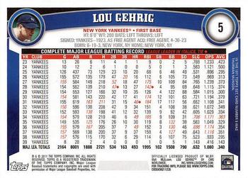 2011 Topps - Diamond Anniversary #5 Lou Gehrig Back