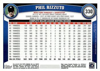 2011 Topps - Diamond Anniversary #330 Phil Rizzuto Back