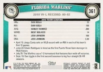 2011 Topps - Diamond Anniversary #361 Florida Marlins Back