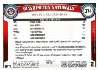 2011 Topps - Diamond Anniversary #374 Washington Nationals Back