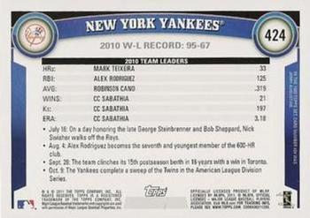 2011 Topps - Diamond Anniversary #424 New York Yankees Back