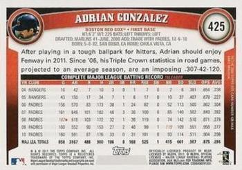2011 Topps - Diamond Anniversary #425 Adrian Gonzalez Back