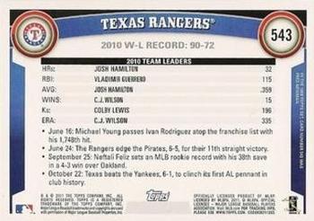 2011 Topps - Diamond Anniversary #543 Texas Rangers Back