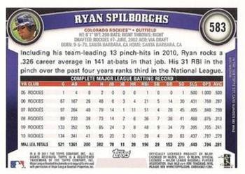 2011 Topps - Diamond Anniversary #583 Ryan Spilborghs Back