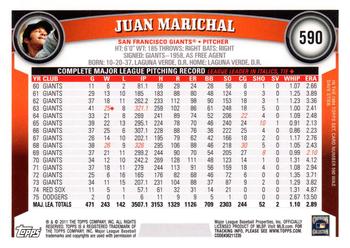 2011 Topps - Diamond Anniversary #590 Juan Marichal Back