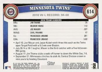 2011 Topps - Diamond Anniversary #614 Minnesota Twins Back