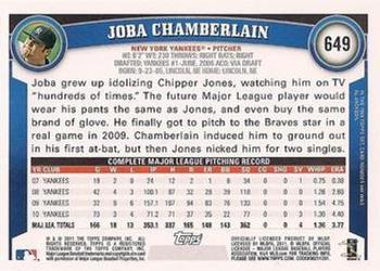 2011 Topps - Diamond Anniversary #649 Joba Chamberlain Back