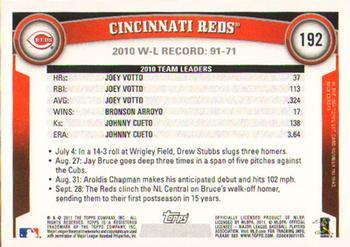 2011 Topps - Diamond Anniversary #192 Cincinnati Reds Back