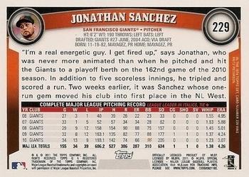 2011 Topps - Diamond Anniversary #229 Jonathan Sanchez Back