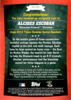 2010 Topps Update - Peak Performance Autographs #PPA-AES Alcides Escobar Back