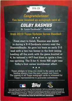 2010 Topps Update - Peak Performance Autographs #PPA-CR Colby Rasmus Back