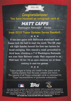 2010 Topps Update - Peak Performance Autographs #PPA-MC Matt Capps Back