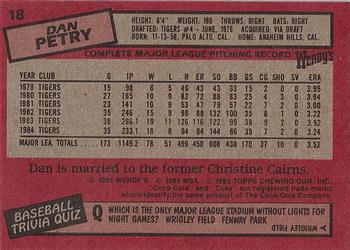 1985 Topps Wendy's/Coca-Cola Detroit Tigers #18 Dan Petry Back