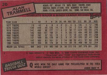 1985 Topps Wendy's/Coca-Cola Detroit Tigers #20 Alan Trammell Back