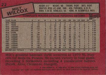 1985 Topps Wendy's/Coca-Cola Detroit Tigers #22 Milt Wilcox Back