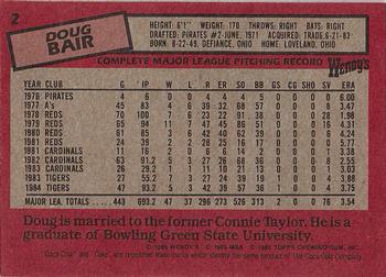 1985 Topps Wendy's/Coca-Cola Detroit Tigers #2 Doug Bair Back