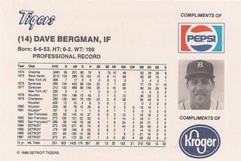 1988 Pepsi/Kroger Detroit Tigers #14 Dave Bergman Back