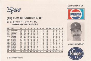 1988 Pepsi/Kroger Detroit Tigers #16 Tom Brookens Back