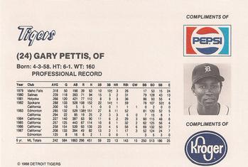 1988 Pepsi/Kroger Detroit Tigers #24 Gary Pettis Back