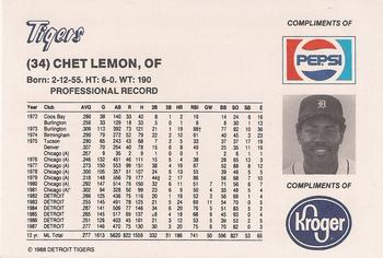 1988 Pepsi/Kroger Detroit Tigers #34 Chet Lemon Back