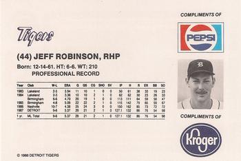 1988 Pepsi/Kroger Detroit Tigers #44 Jeff Robinson Back