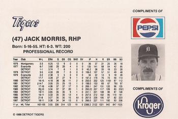 1988 Pepsi/Kroger Detroit Tigers #47 Jack Morris Back