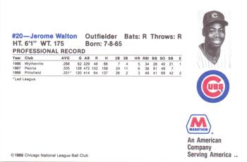 1989 Marathon Chicago Cubs #NNO Jerome Walton Back