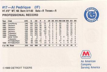 1989 Marathon Detroit Tigers #17 Al Pedrique Back