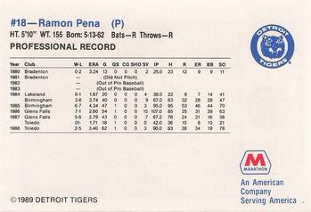 1989 Marathon Detroit Tigers #18 Ramon Pena Back