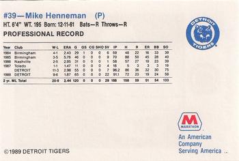 1989 Marathon Detroit Tigers #39 Mike Henneman Back