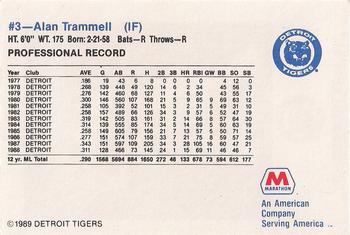 1989 Marathon Detroit Tigers #3 Alan Trammell Back