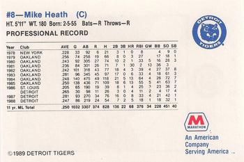 1989 Marathon Detroit Tigers #8 Mike Heath Back