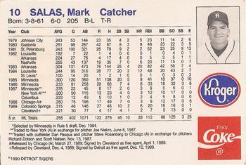 1990 Coca-Cola/Kroger Detroit Tigers #NNO Mark Salas Back