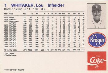 1990 Coca-Cola/Kroger Detroit Tigers #NNO Lou Whitaker Back