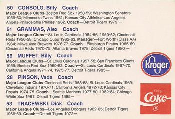 1990 Coca-Cola/Kroger Detroit Tigers #NNO Tigers Coaches (Billy Consolo / Alex Grammas / Billy Muffett / Vada Pinson / Dick Tracewski) Back