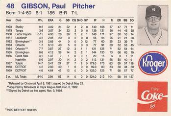 1990 Coca-Cola/Kroger Detroit Tigers #NNO Paul Gibson Back