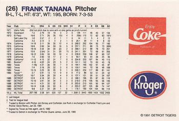1991 Coca-Cola/Kroger Detroit Tigers #NNO Frank Tanana Back